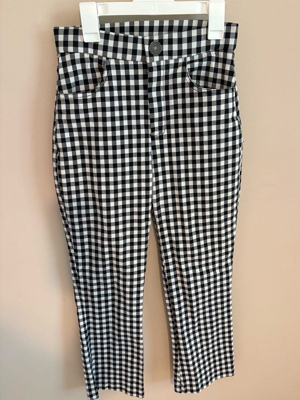 Free People Black & White Gingham Straight Leg Pant